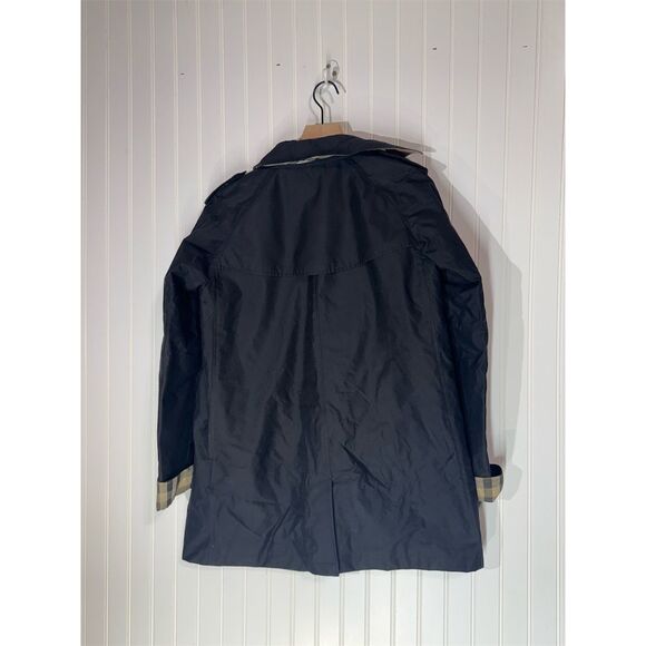 Burberry Navy Trench Coat US 4 Wool Zip Liner Removable Hood Nova Check Lining - Picture 10 of 10